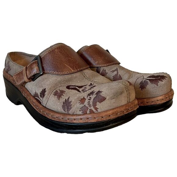 KLOGS woman’s Size 7.5 Clog Leather Upper Embroidered Brown with Buckle “Austin” - Picture 1 of 16